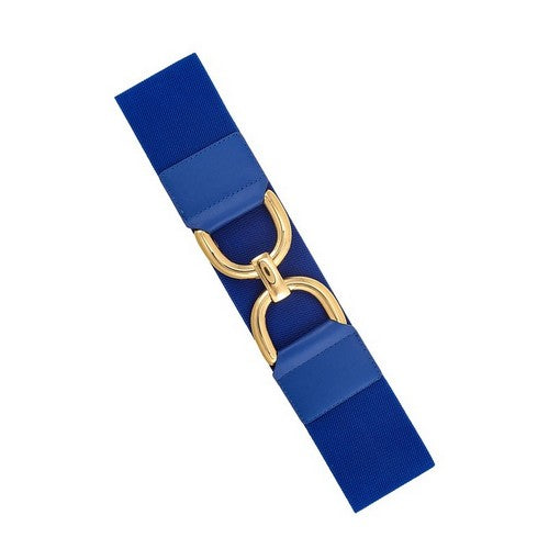DB1139 Gold Oversize Horsebit Buckle Elastic Belt in Royal Blue