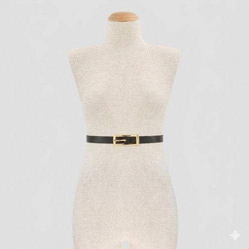 Oblong Buckle Thin Belt in Black