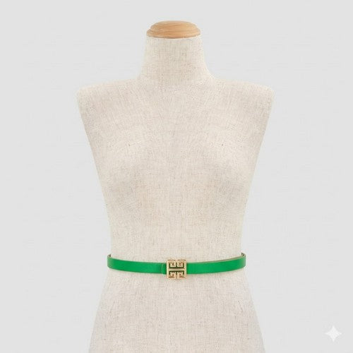 Greek G Emblem Buckle Thin Belt in Green