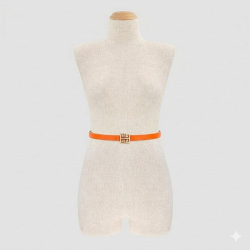 Greek G Emblem Buckle Thin Belt in Orange
