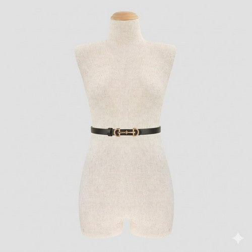 Lux Horsebit Buckle Thin Belt in Black & Gold