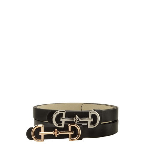 Lux Horsebit Buckle 2-Belt Set in Black & Gold/Black & Silver