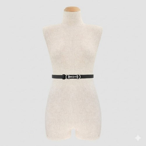 Lux Horsebit Buckle Thin Belt in Black & Silver