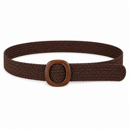 Square Buckle Braided Belt in Brown