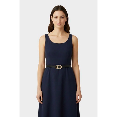 Triple Ring Buckle Thin Belt in Black
