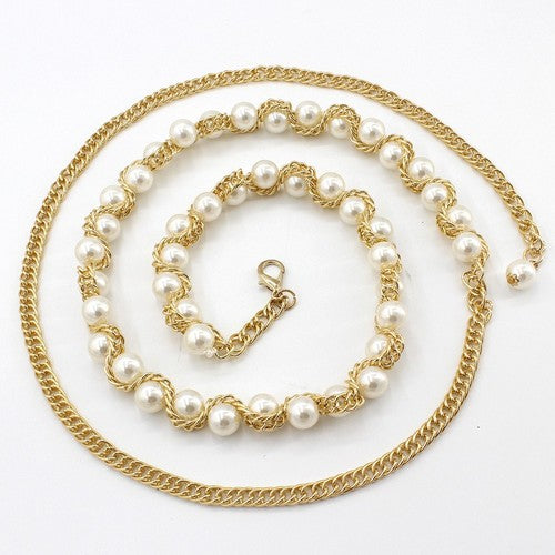 EVFVEJ6QRZJ Pearl Ball Chain Belt in White