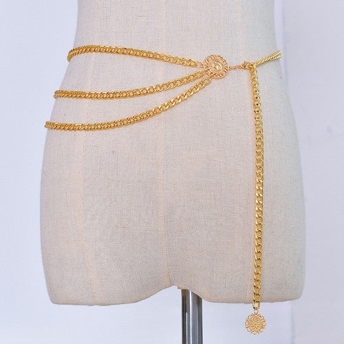 Triple Cuban Chain Belt in Gold