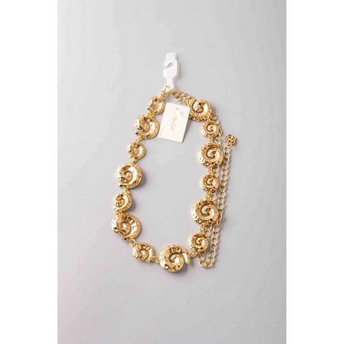 Hammered Spiral Shell Chain Belt in Gold