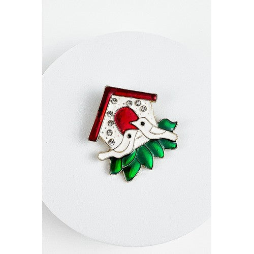 MSNV11931 Rhinestone Christmas Brooch Doves