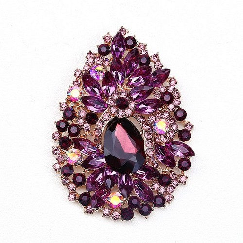 Jumbo Rhinestone Marquise Brooch in Purple