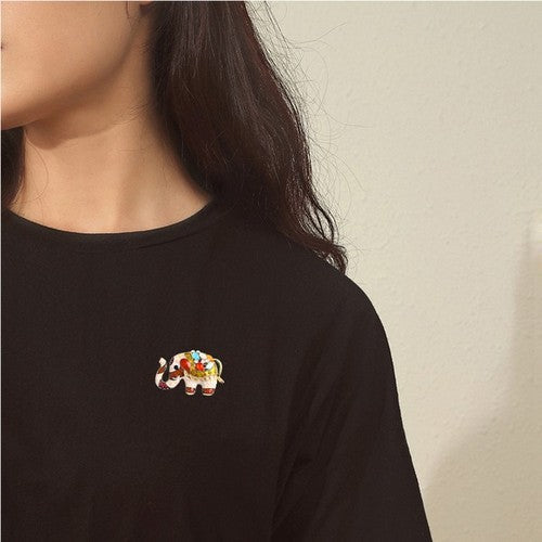 Enamel Gem Elephant Brooch in Red