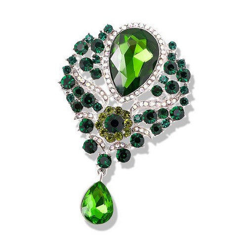 Cameo Style Rhinestone Brooch in Green