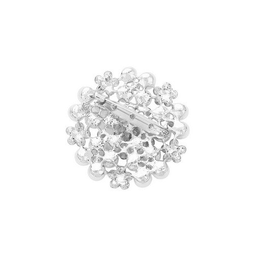 Pearl Crystal Floral Pin Brooch in Silver