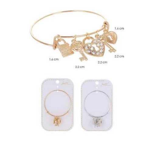 BRC-4731 Lock & Key Charm Bangle