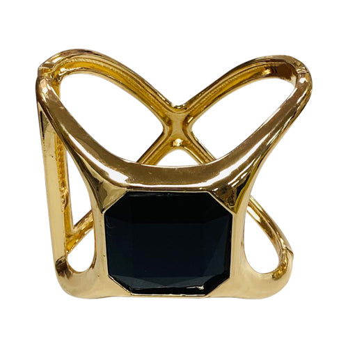 Oversize Gem Hinged Gold Bangle in Black
