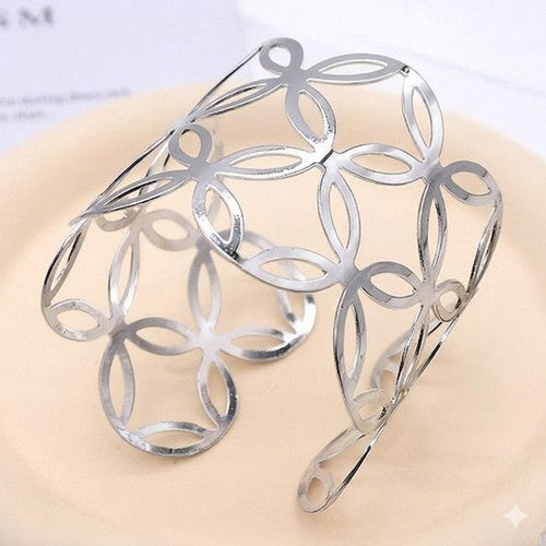 Floral Power Cuff Bracelet in Silver