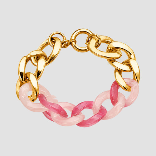 3 Tone Cuban Chunky Bracelet in Gold/Pink