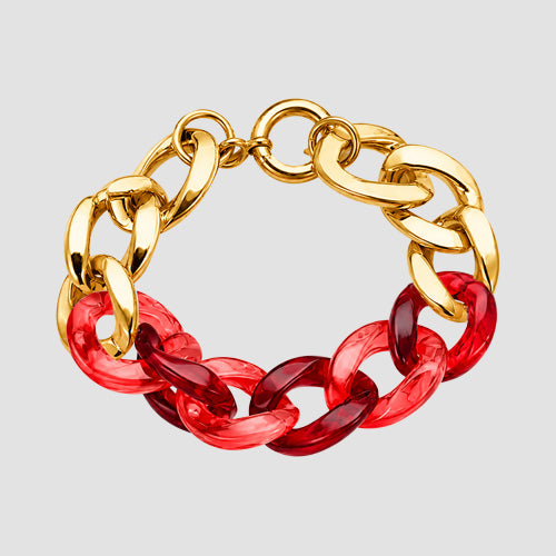 3 Tone Cuban Chunky Bracelet in Gold/Red