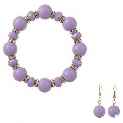 Rhinestone & Bead Detail Pearl Bracelet & Earring Set in Lavender