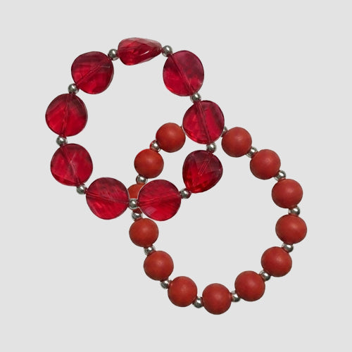 2pk Bead Stretch Bracelet in Red