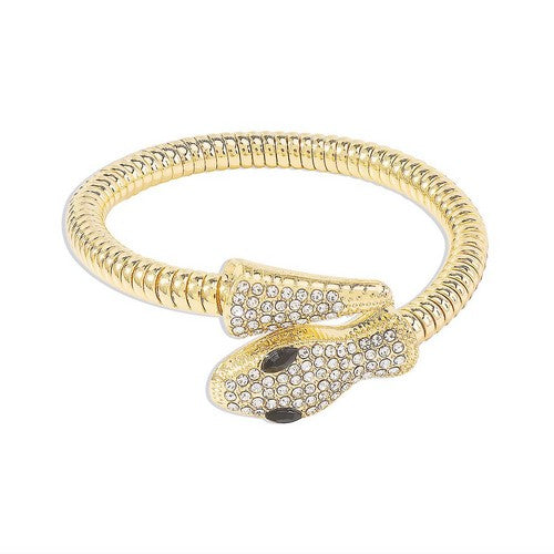 Rhinestone Snake Bangle in Gold