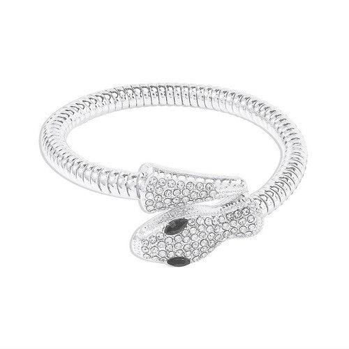 Rhinestone Snake Bangle in Silver
