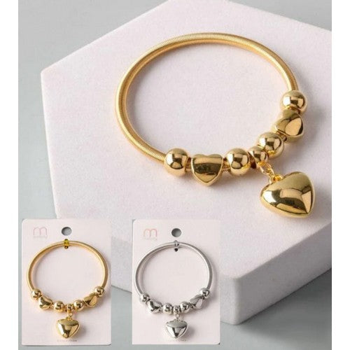Heart Pendant Stretch Charm Bracelet in Silver