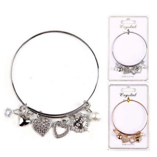 Heart & Pearl Charm Bangle in Gold