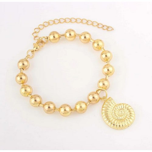 BLE4017 Stainless Steel Shell Pendant Ball Bracelet in Gold