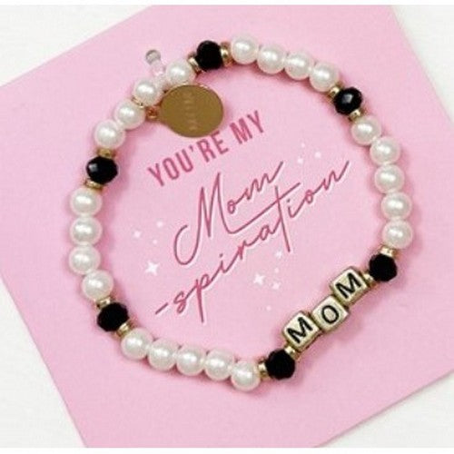 Mom Inspirational Pearl Charm Bracelet in Black