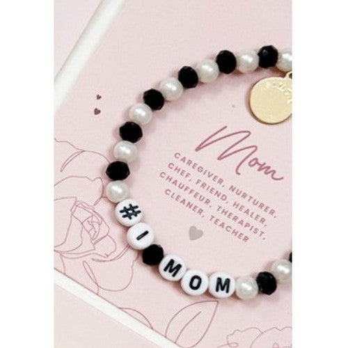 #1 Mom Pearl Charm Bracelet in Black
