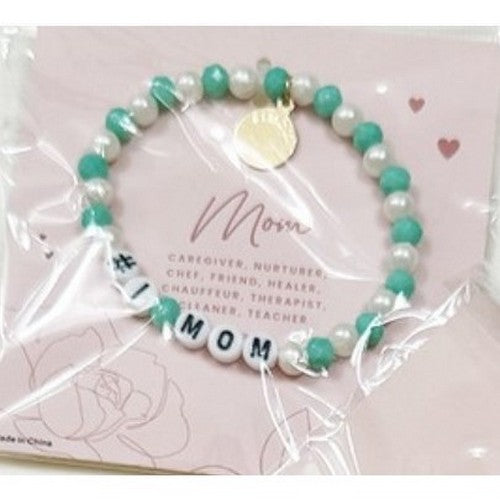 #1 Mom Pearl Charm Bracelet in Turquoise