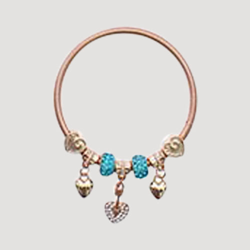 RBT1830R Rhinestone Bead Stretch Charm Bracelet in Gold Sky Blue