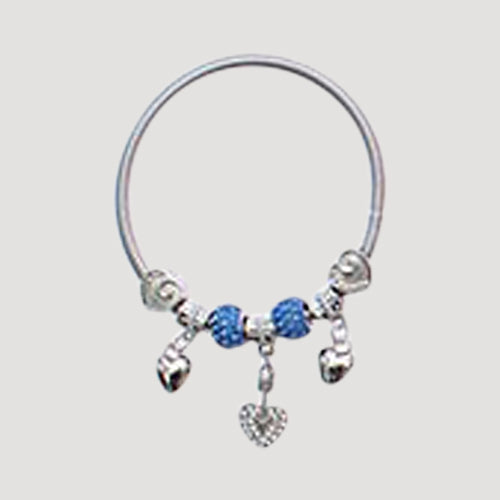 RBT1830R Rhinestone Bead Stretch Charm Bracelet in Silver Royal Blue