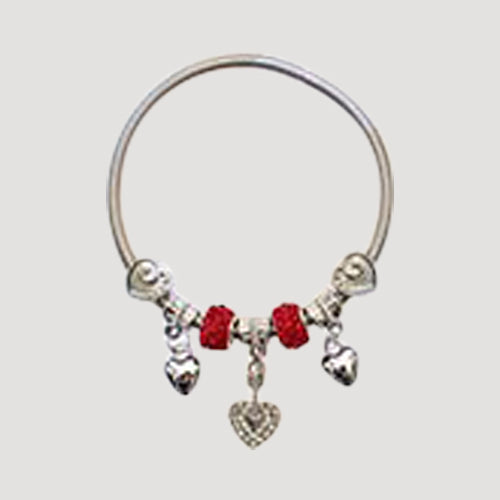 RBT1830R Rhinestone Bead Stretch Charm Bracelet in Silver Red