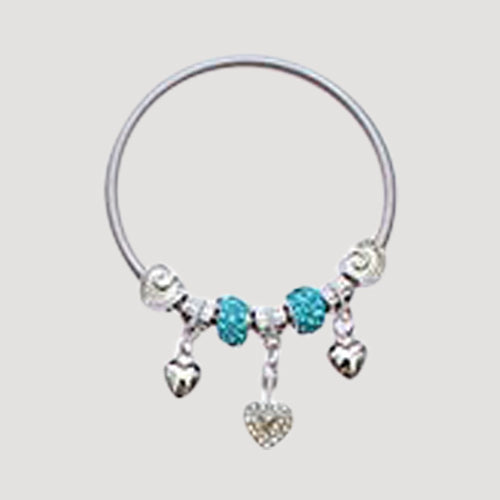 RBT1830R Rhinestone Bead Stretch Charm Bracelet in Silver Sky Blue