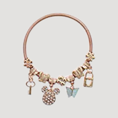 RBT1910R Rhinestone Minnie Mouse Stretch Charm Bracelet in Gold Blue
