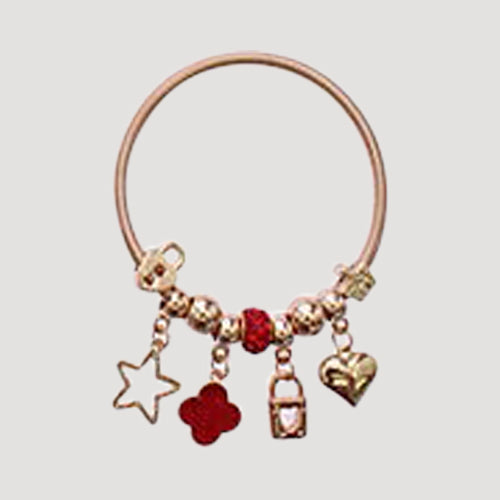 RBT2008R Quatrefoil Stretch Charm Bracelet in Gold Red