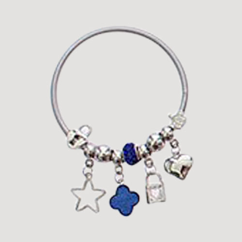 RBT2008R Quatrefoil Stretch Charm Bracelet in Silver Blue