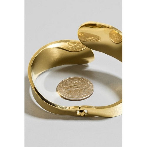 Stainless Steel Flat Wrap-Around Hinged Bracelet in Gold