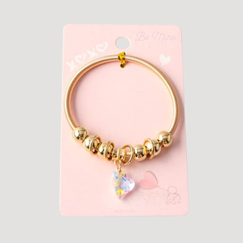 Crystal Heart Charm Bracelet in Gold