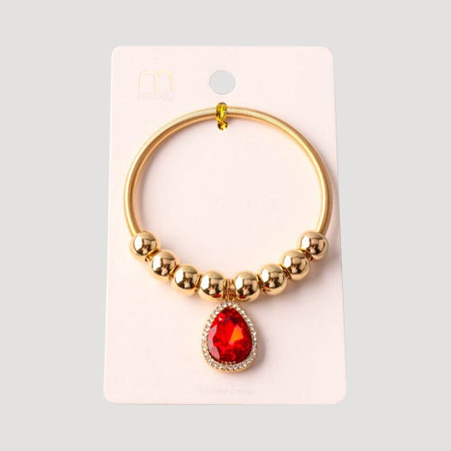 Crystal Teardrop Beaded Charm Bracelet in Gold & Red