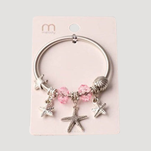 Silver Starfish Crystal Charm Bracelet in Pink