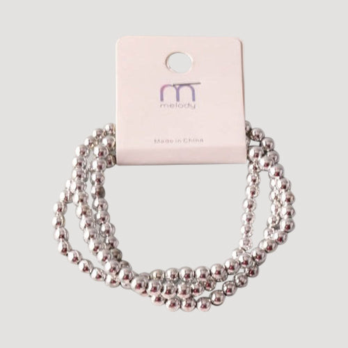Metal Beaded Triple Bracelets in Silver