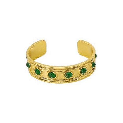Gold Plated Textured Gemstone Cuff Bracelet in Green