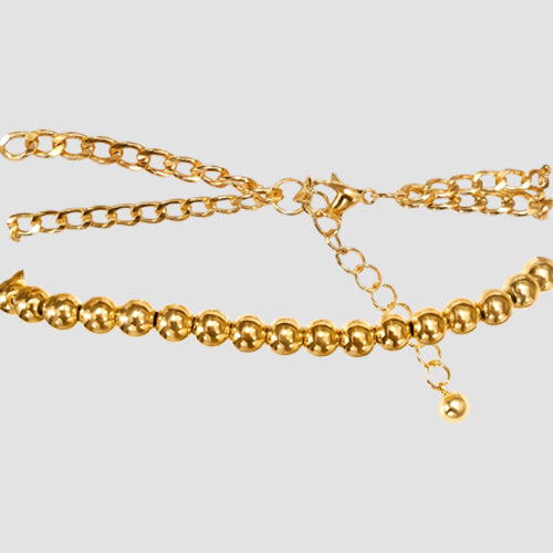Heart Pendant Stackable Triple Bead Bracelet in Gold