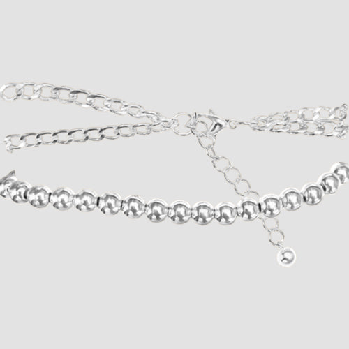 Heart Pendant Stackable Triple Bead Bracelet in Silver