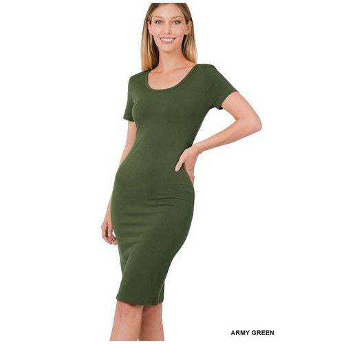 Premium Cotton Classic Midi Dress Army Green – Seasons Fashion
