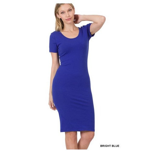 CS-4278AB Premium Cotton Classic Midi Dress Bright Blue