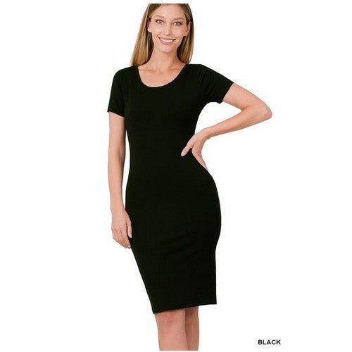 CS-4278AB Premium Cotton Classic Midi Dress Black